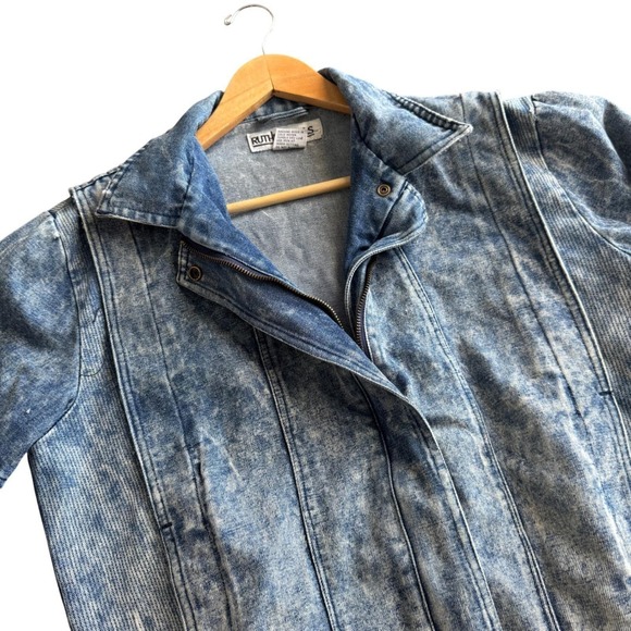 Vintage Acid Wash Denim Moto Jacket Women's S Blue Cropped Biker 80s - Picture 6 of 14